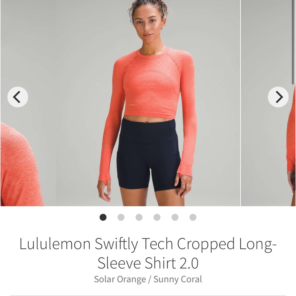 Lululemon Swiftly Tech cropped LS Shirt 2.0 Solar Orange/Sunny Coral Sz 4